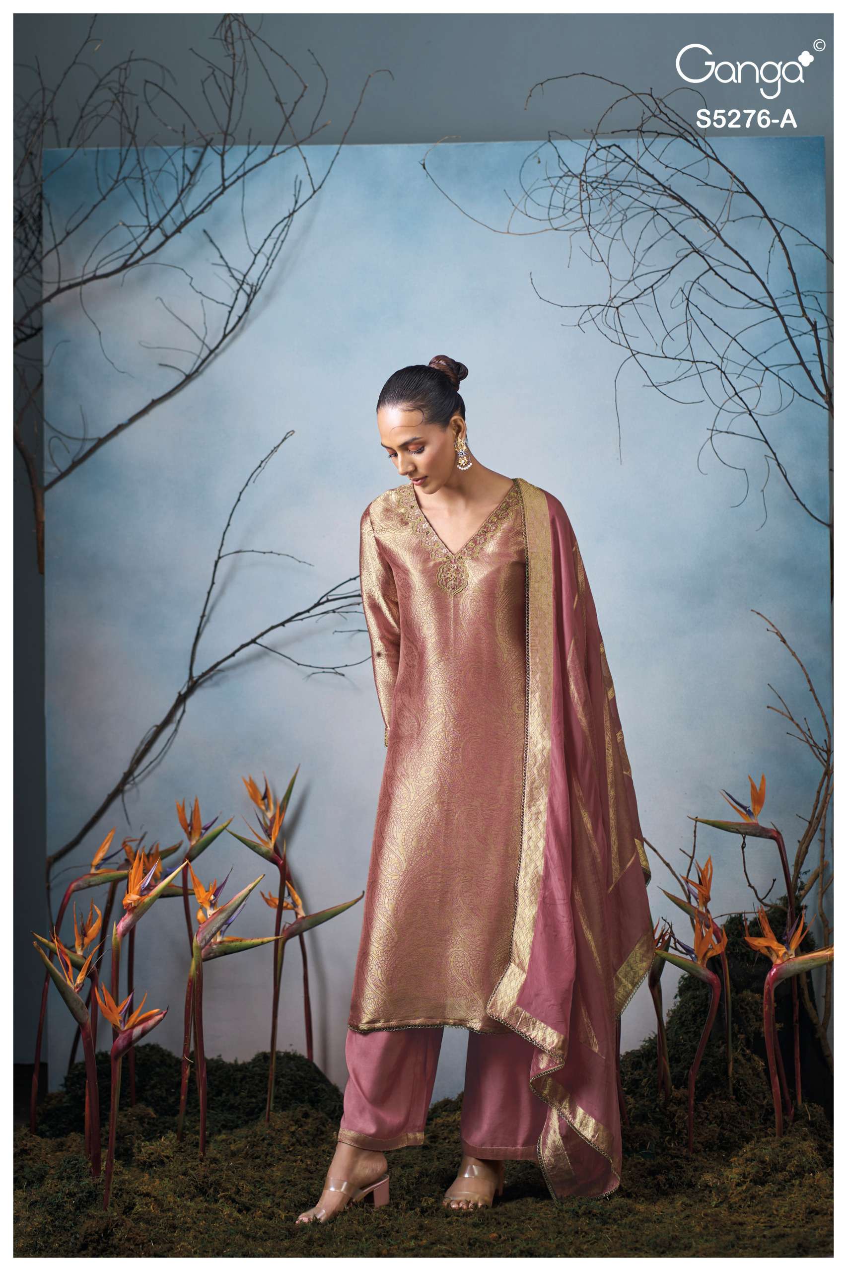 GANGA FARIKA 5276 GIRAFFE SILK JACOUARD SOLID COLOR SALWAR SUIT MODERN SILHOUETTES
